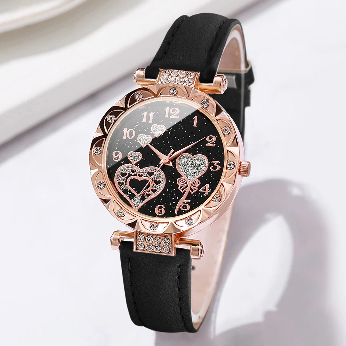 Women's Watch Set - 4pcs Rhinestone Leather Band Quartz Watches