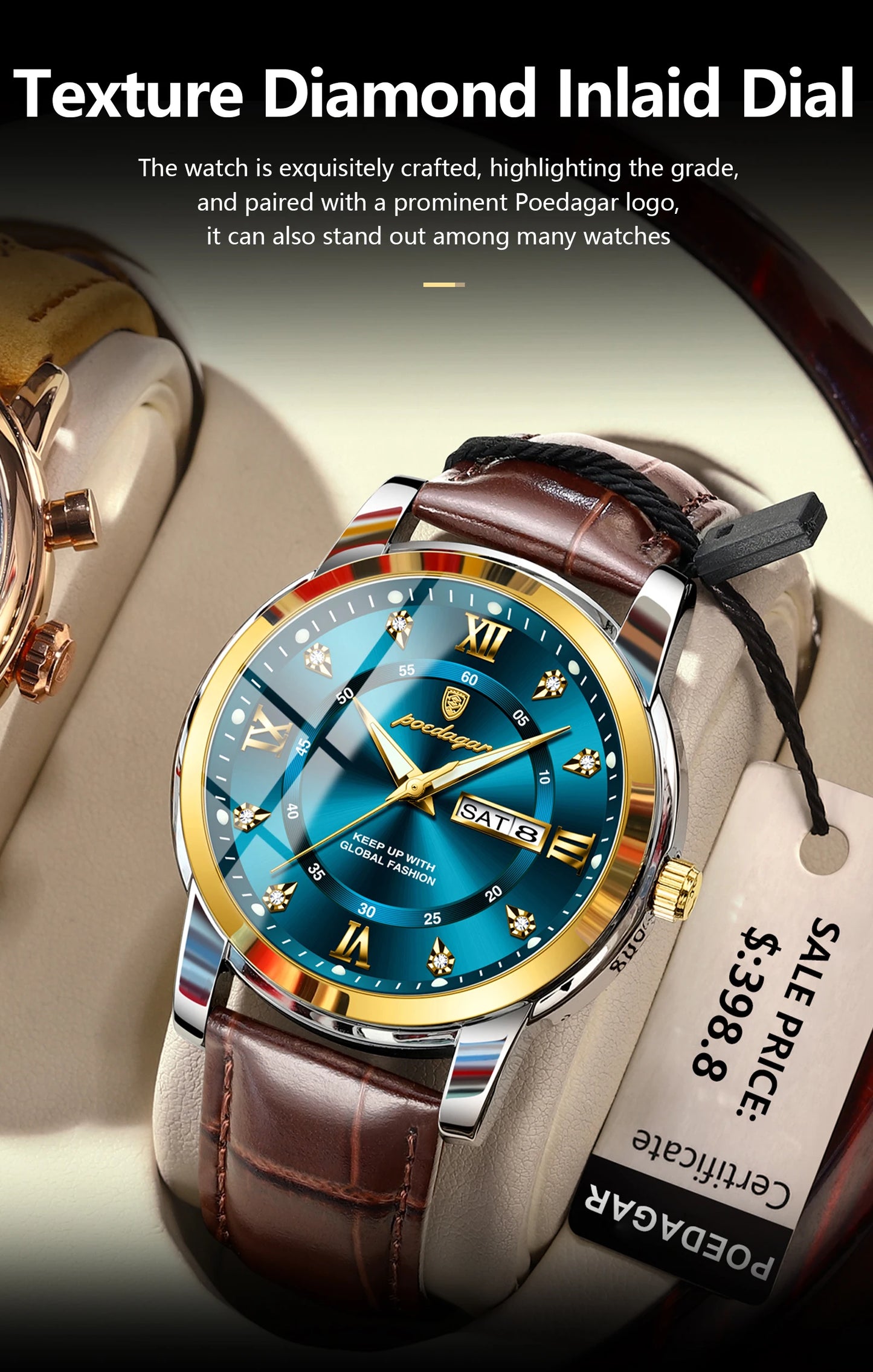 ساعة POEDAGAR الفاخرة للرجال، ساعة يد جلدية مضيئة مقاومة للماء، ساعة رجالية كاجوال رياضية، ساعات كوارتز للرجال