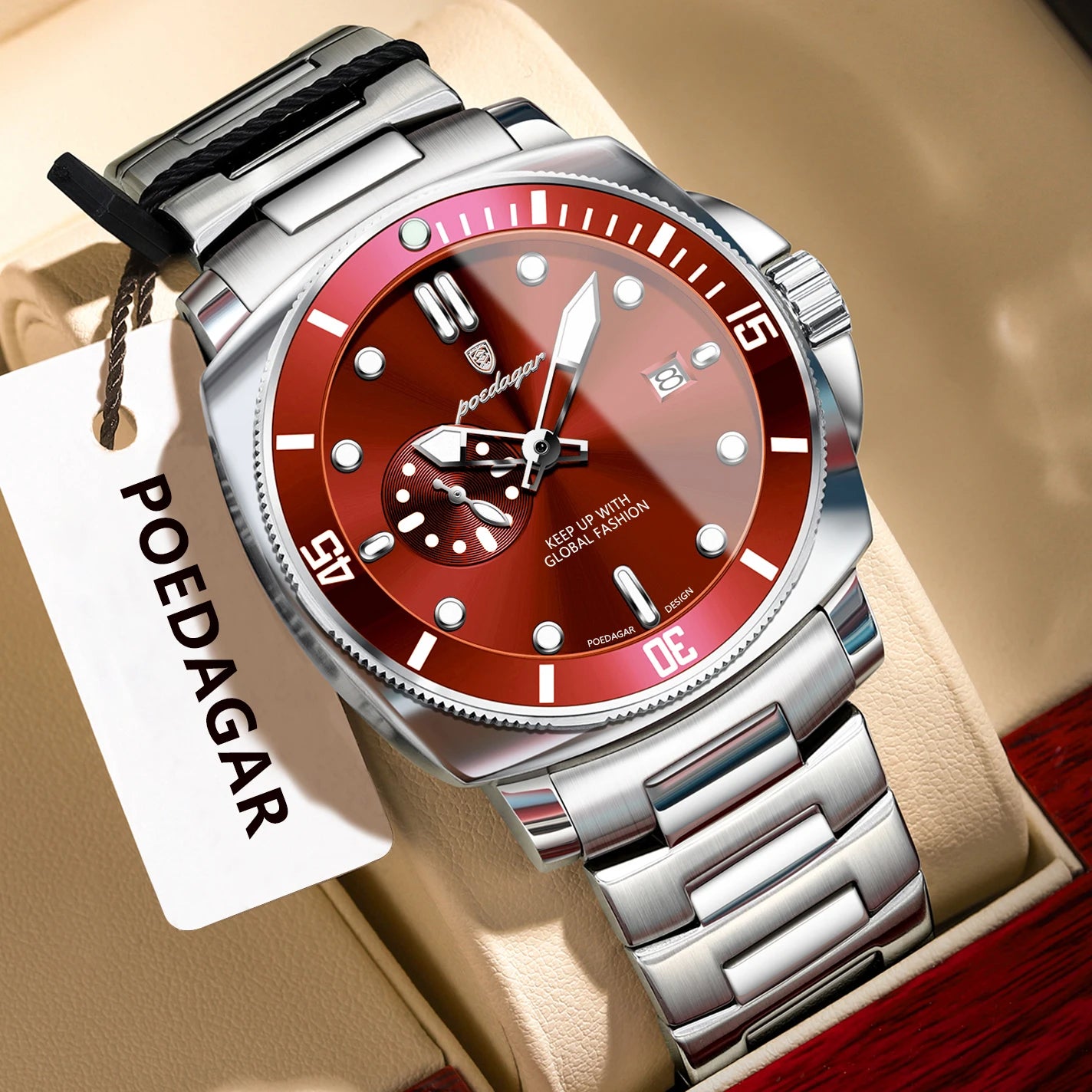 Montre-bracelet de luxe pour homme POEDAGAR, étanche, lumineuse, date, en acier inoxydable, à quartz, pour le sport et les affaires.