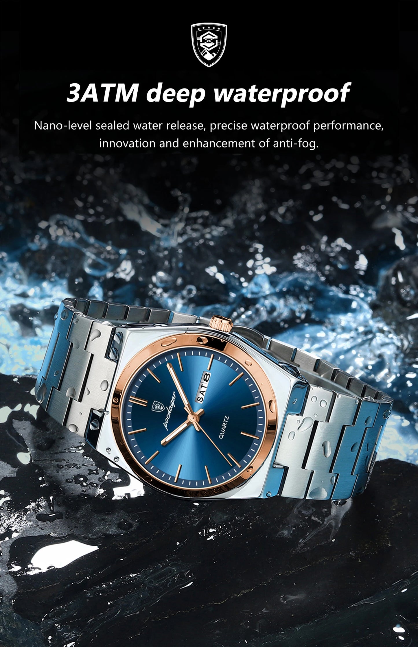 ساعة رجالية ماركة POEDAGAR للأزياء من الفولاذ المقاوم للصدأ مقاومة للماء ومضيئة للرجال ساعة تاريخ الأسبوع ساعات عمل كوارتز للرجال Reloj