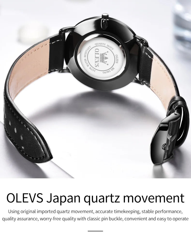 Montre à quartz OLEVS 5869 pour homme, ultra-fine (6,5 mm), minimaliste, étanche, avec date, idéale pour les affaires. Montre-bracelet simple et élégante pour homme.