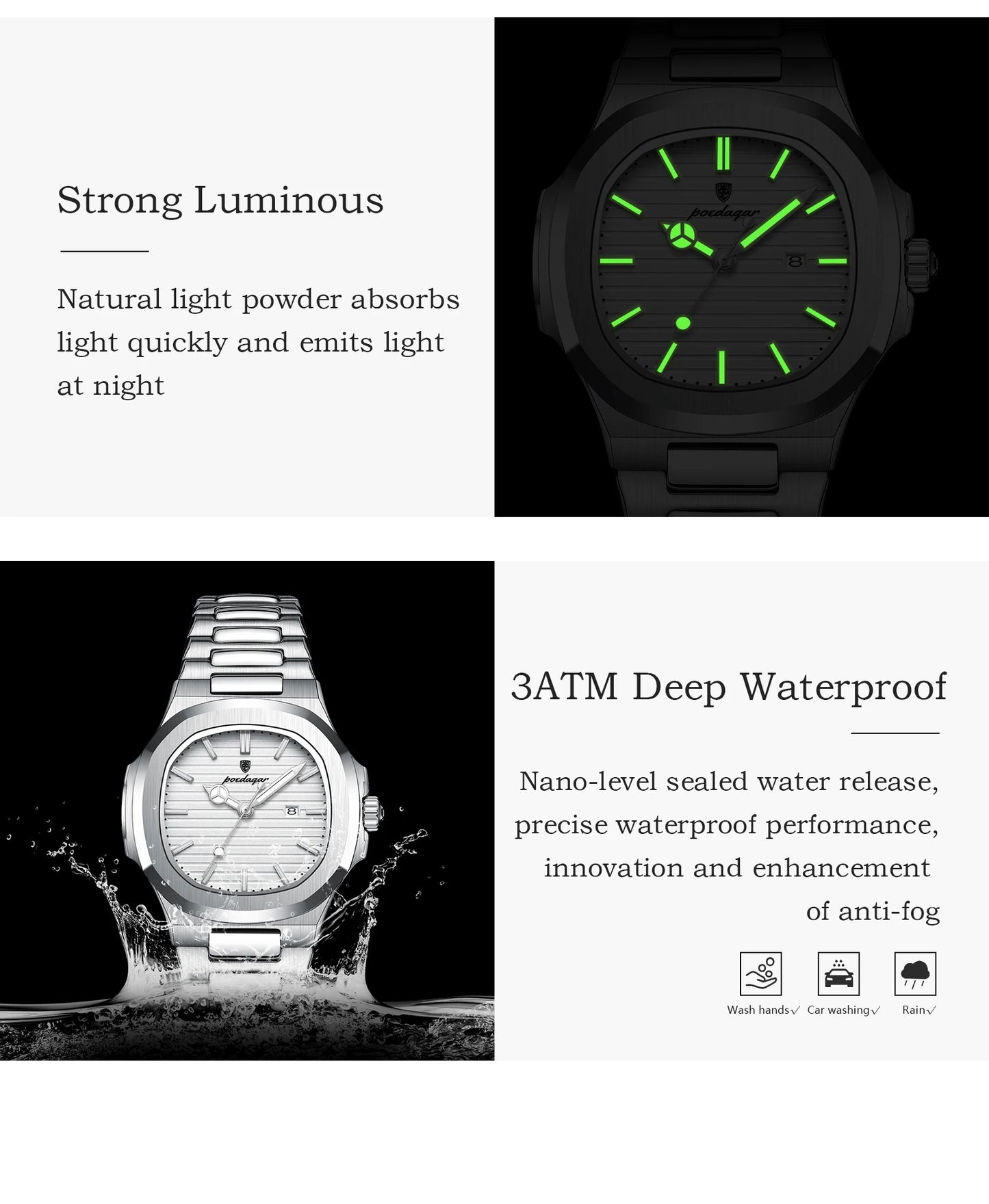 ساعة POEDAGAR النسائية - ساعة كوارتز فولاذية مضيئة مقاومة للماء