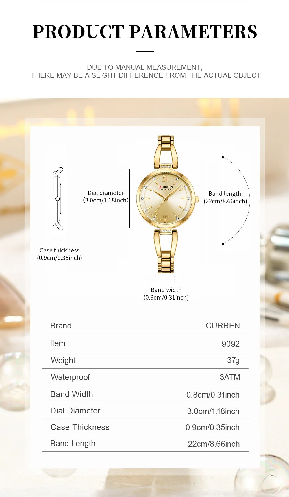 Montre femme CURREN 9092 - Montre bracelet affaires de luxe en acier