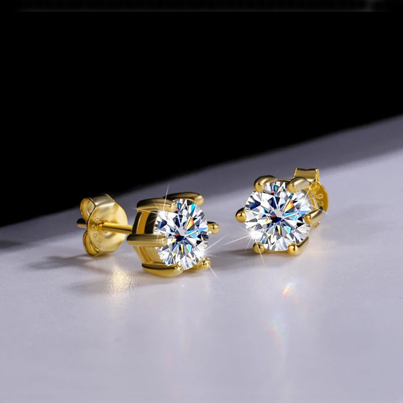 أقراط مرصعة بحجر الموزانيت - أقراط زفاف من الفضة عيار 925 مطلية بعيار 18 قيراطًا