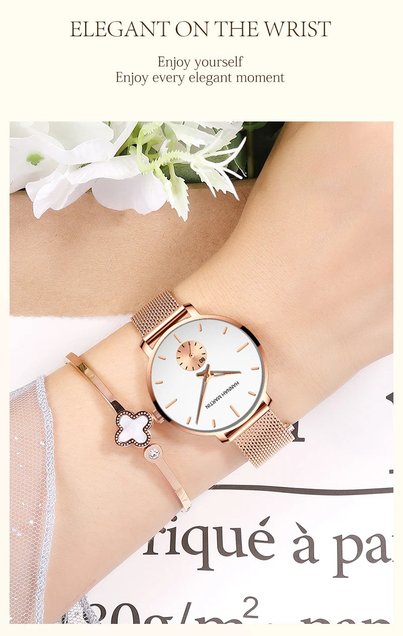 Montre femme Hannah Martin 2025 - Montre habillée en acier inoxydable et maille