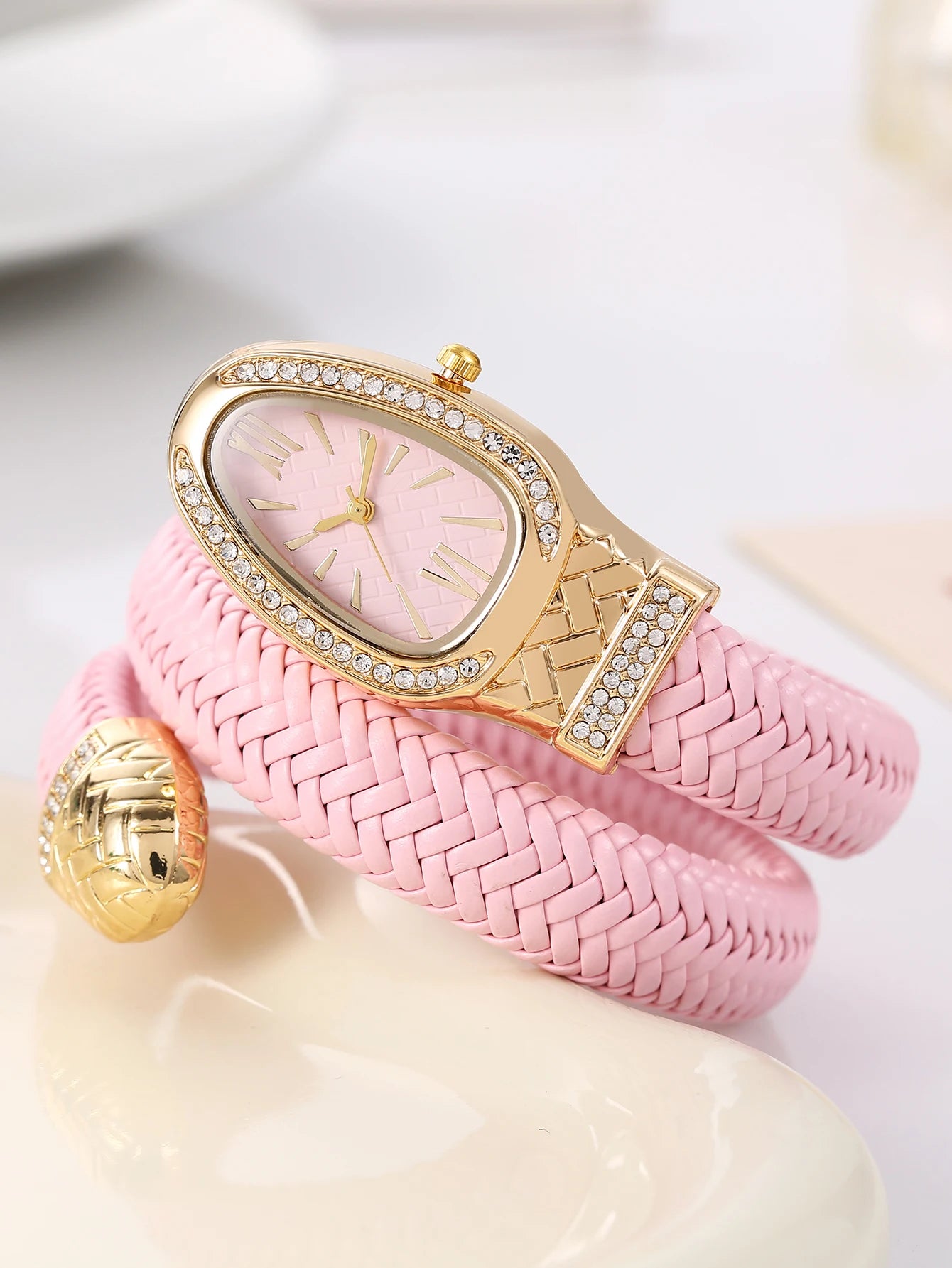 Montre serpent pour femme - Montre à quartz de luxe avec cadran romain orné de strass