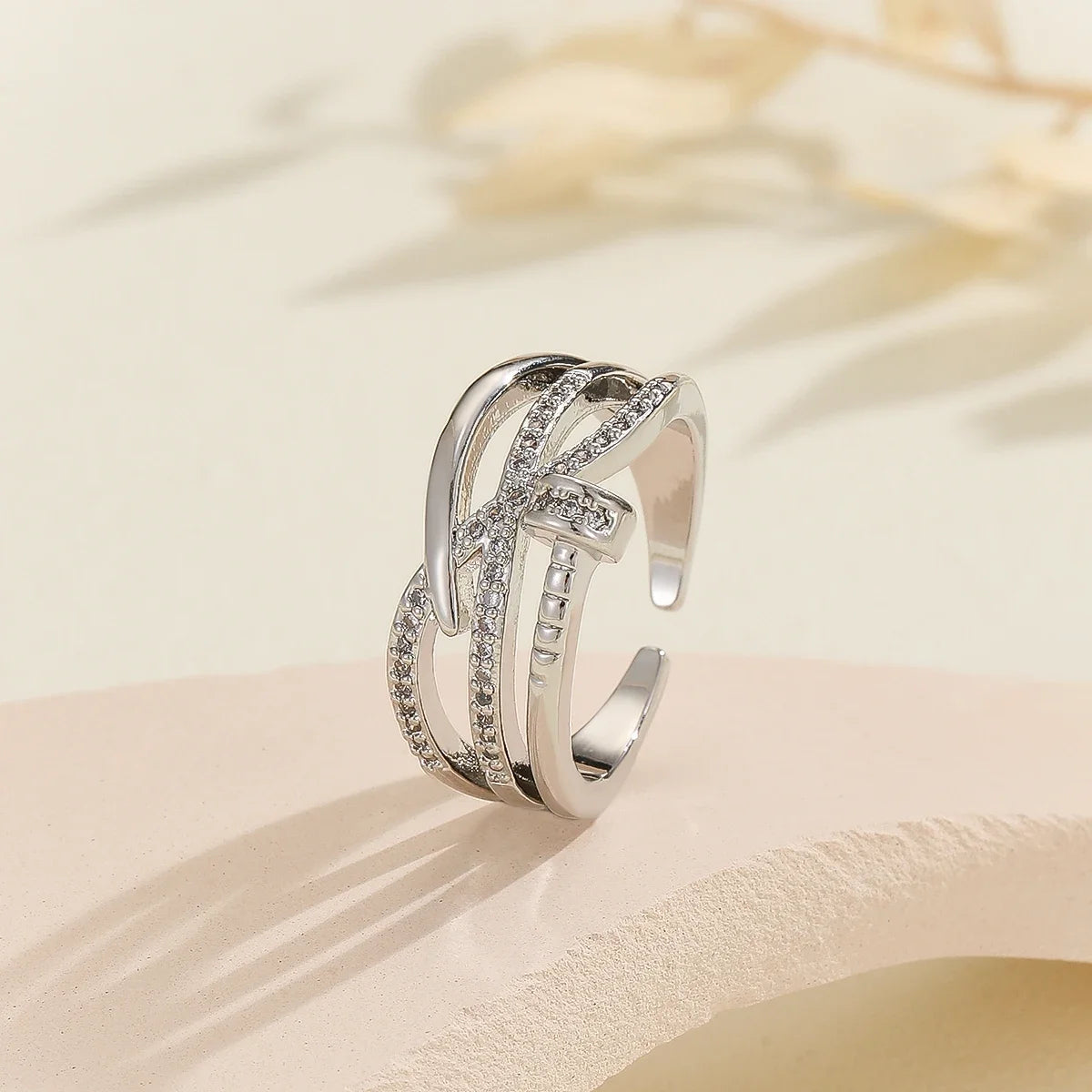Bague de couple tendance - Bague ajustable en cuivre et zirconium avec cristal