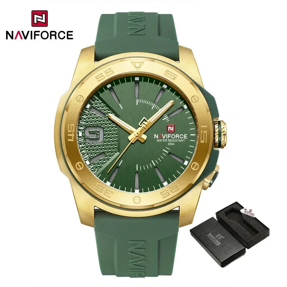 Montre de luxe pour homme NAVIFORCE, mouvement à quartz, bracelet en silicone, étanche à 50 m, aiguilles lumineuses, mouvement japonais, montre-bracelet sport pour homme