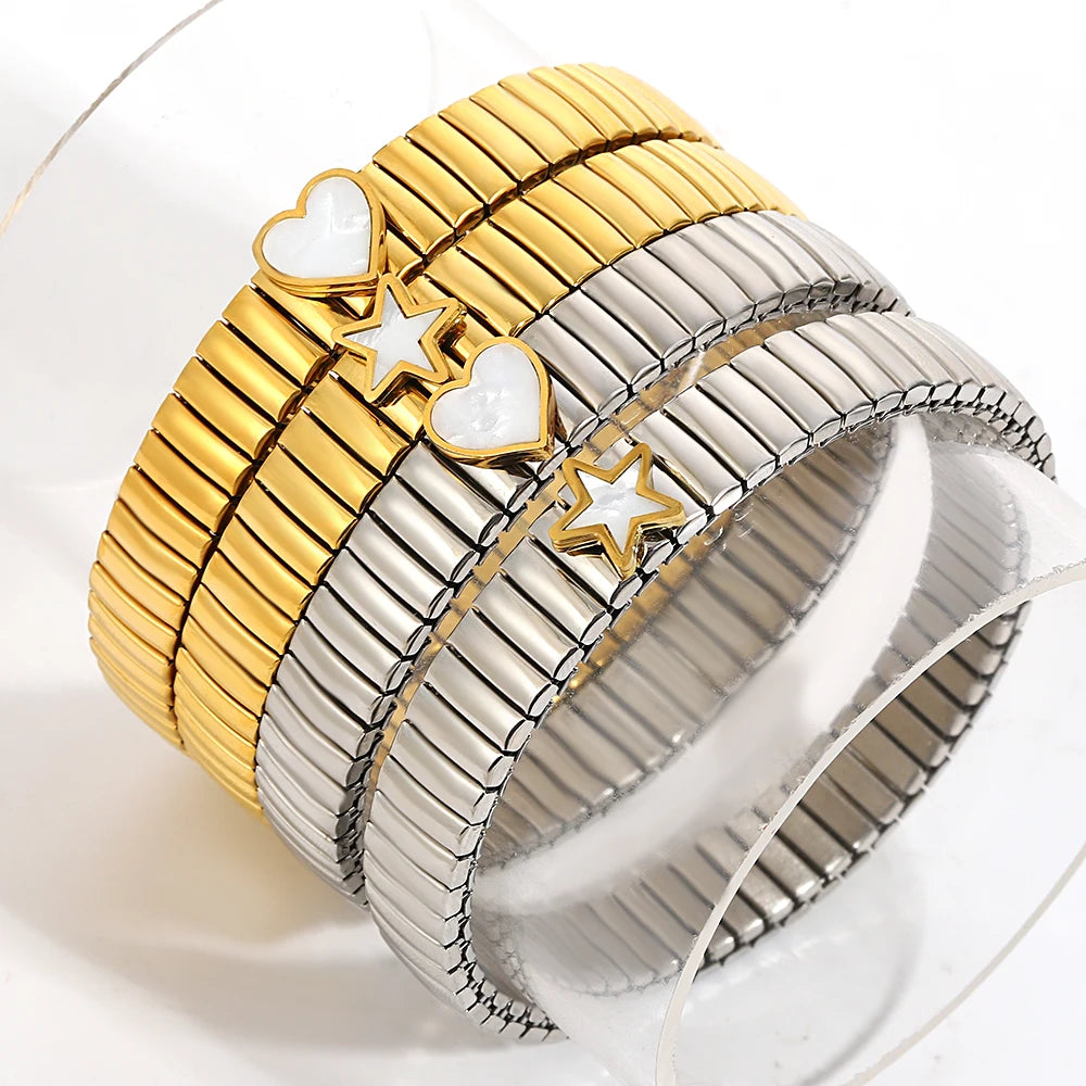 سوار مرن على شكل حلقة حب - سوار من الفولاذ المقاوم للصدأ بنمط نجمة