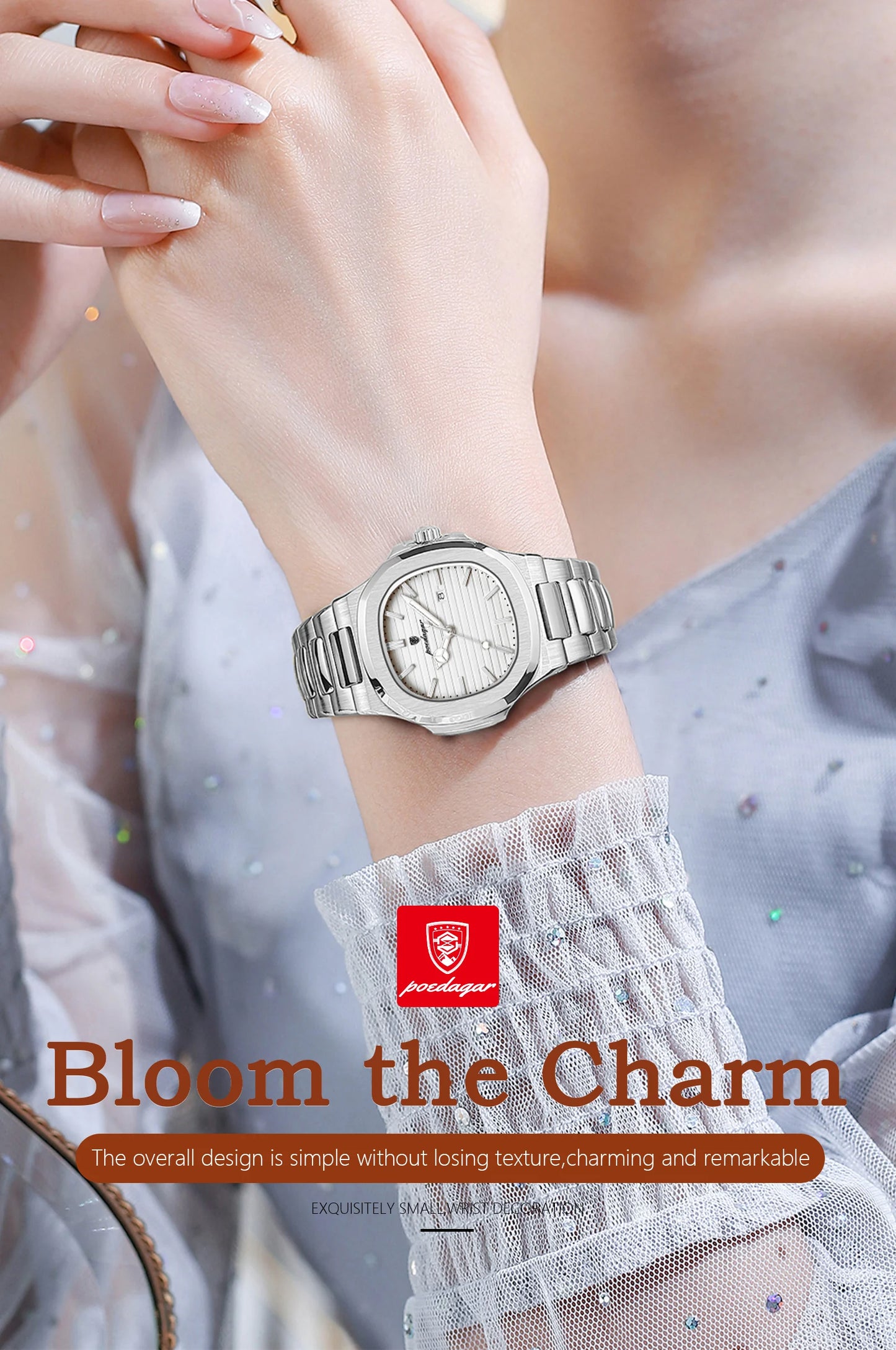 ساعة POEDAGAR النسائية - ساعة كوارتز فولاذية مضيئة مقاومة للماء