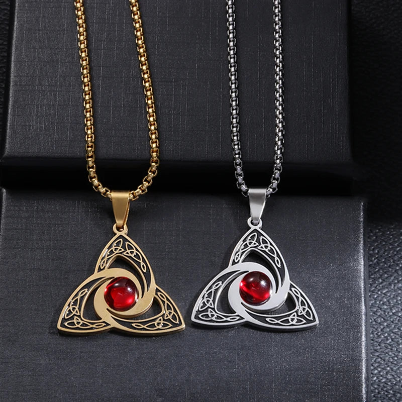 Celtic Trinity Knot Necklace - Irish Red Zircon Stainless Steel Pendant