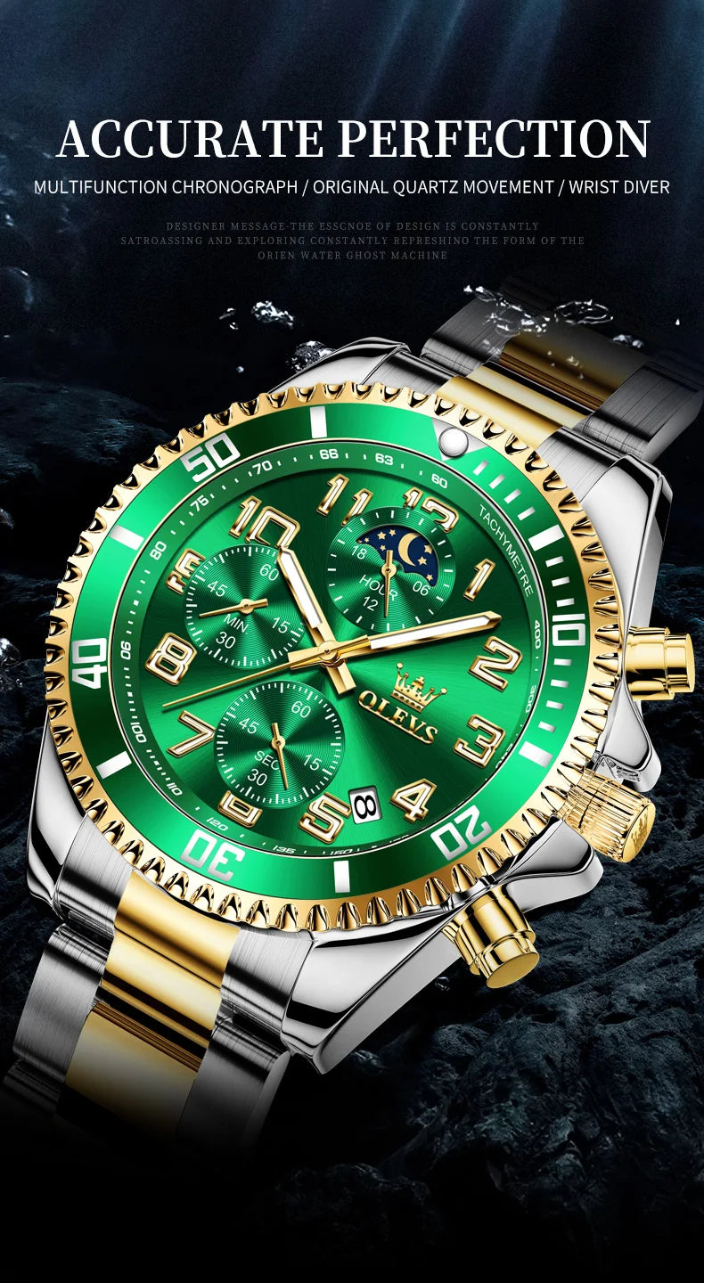 ساعات OLEVS 2926 للرجال ماركة أزياء جديدة فاخرة كوارتز ساعة بثلاثة موانئ صغيرة من الفولاذ المقاوم للصدأ ومقاومة للماء كرونوغراف