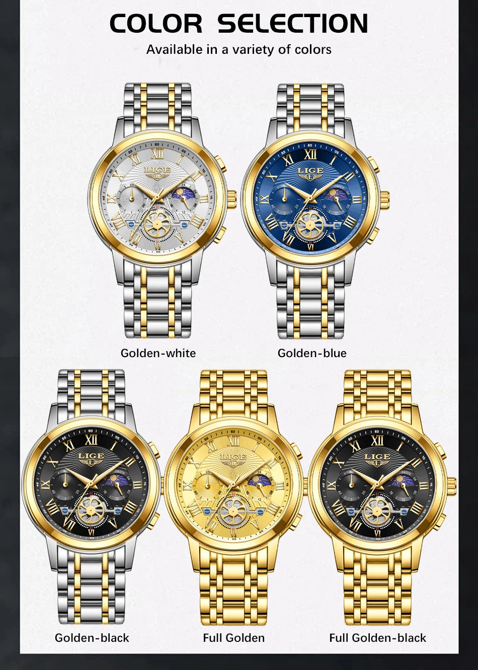 Montre femme LIGE 2024 - Montre de luxe étanche avec bracelet en acier