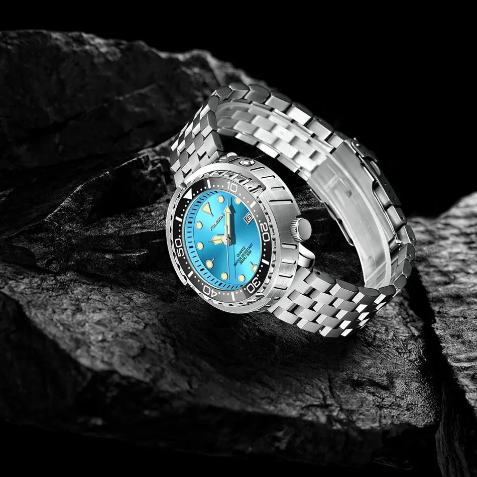 Montre homme FOXBOXE à quartz, style sport décontracté, étanche 5 ATM, avec affichage lumineux et lunette en acier, date.