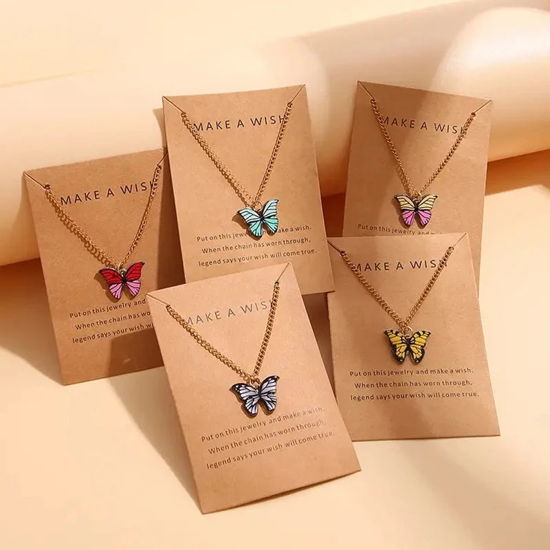Colorful Butterfly Necklace Set - 5 Piece Boho Korean Style