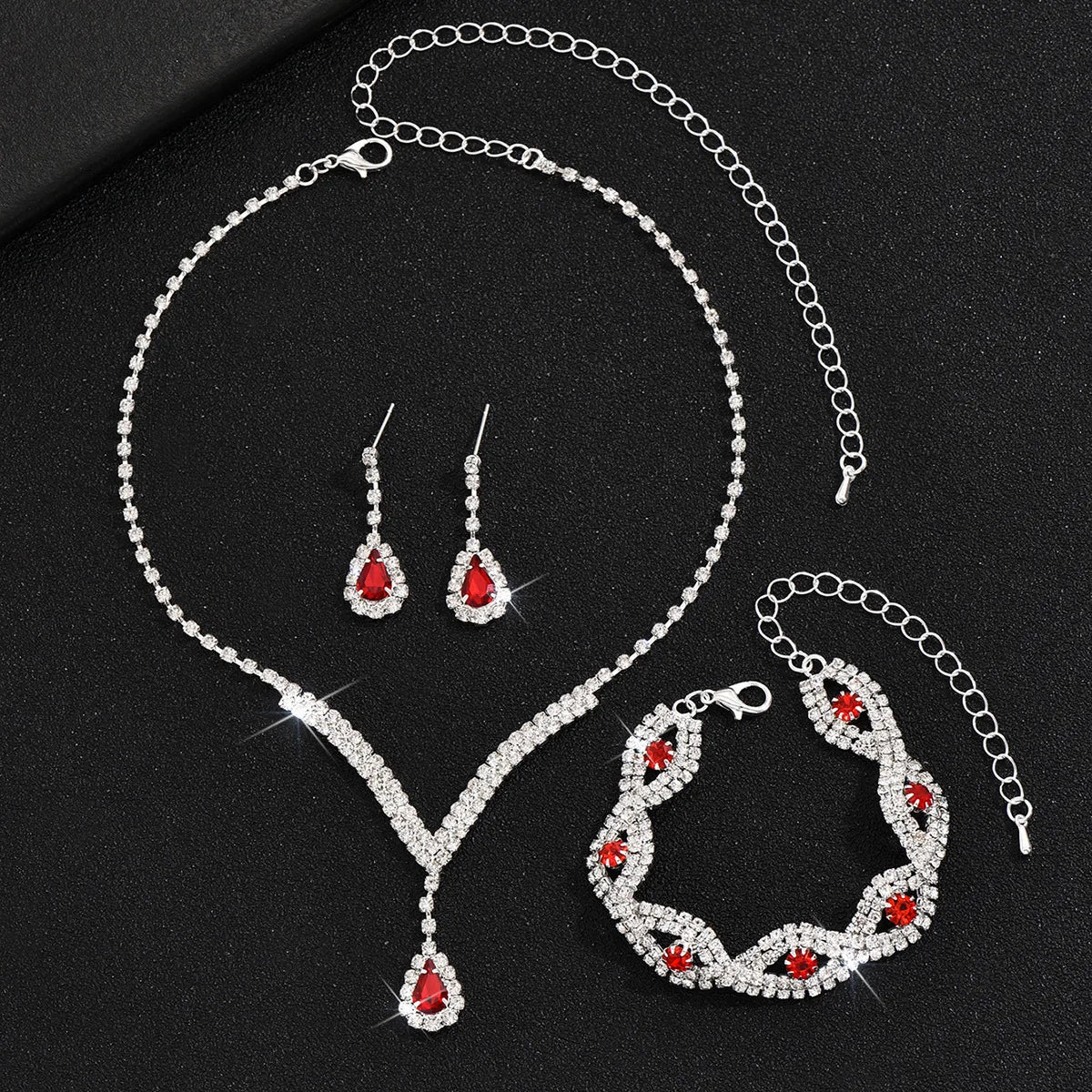 Jewelry Set - 3pcs Luxury Rhinestone Bride Black Crystal Wedding Set