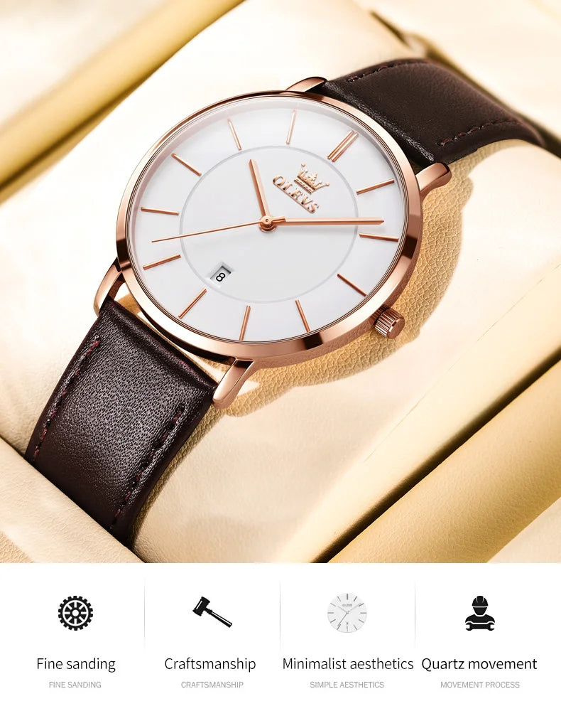 Montre à quartz OLEVS 5869 pour homme, ultra-fine (6,5 mm), minimaliste, étanche, avec date, idéale pour les affaires. Montre-bracelet simple et élégante pour homme.