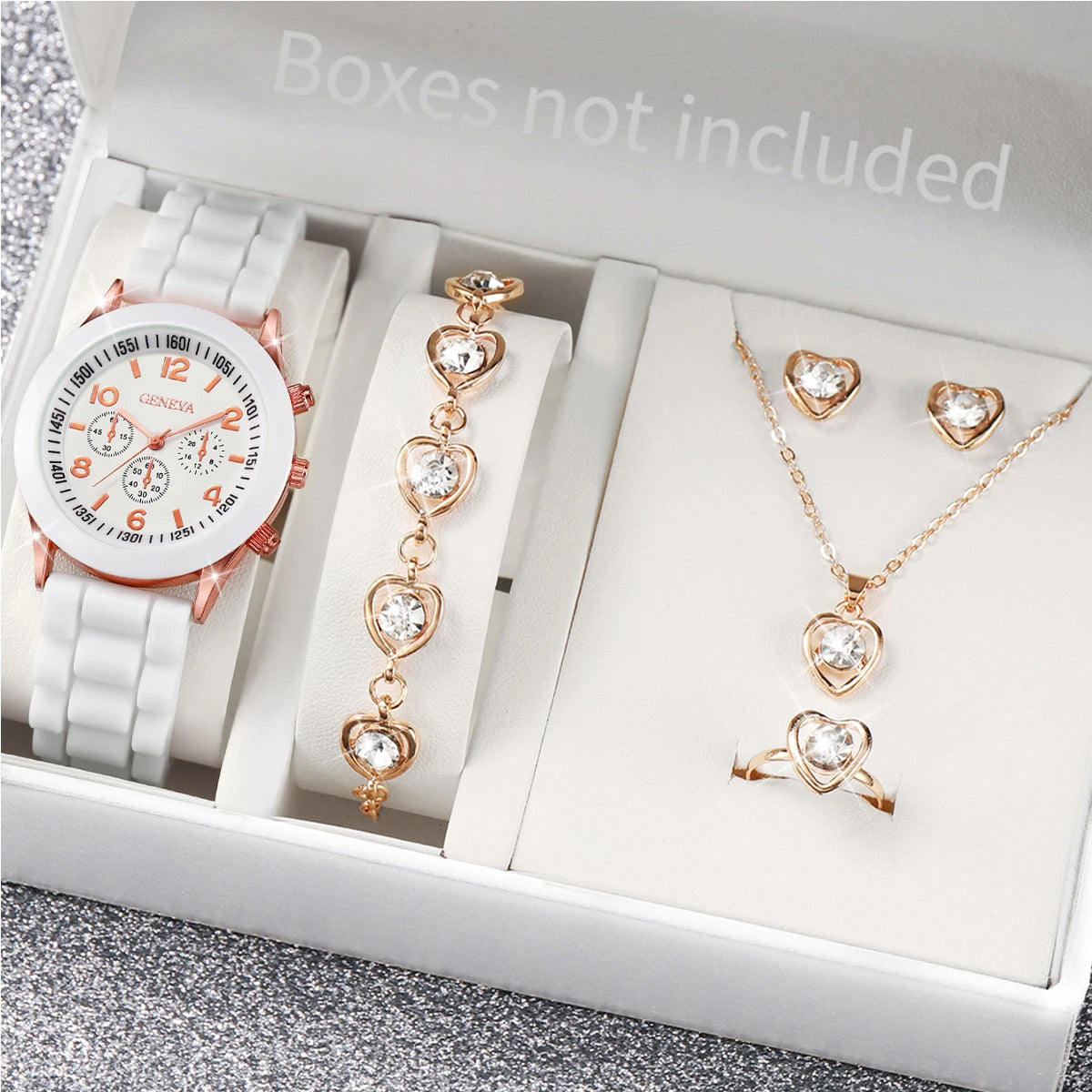 Women's Watch Set - 5/6pcs Silicone Band Quartz Watches Jewelry Set