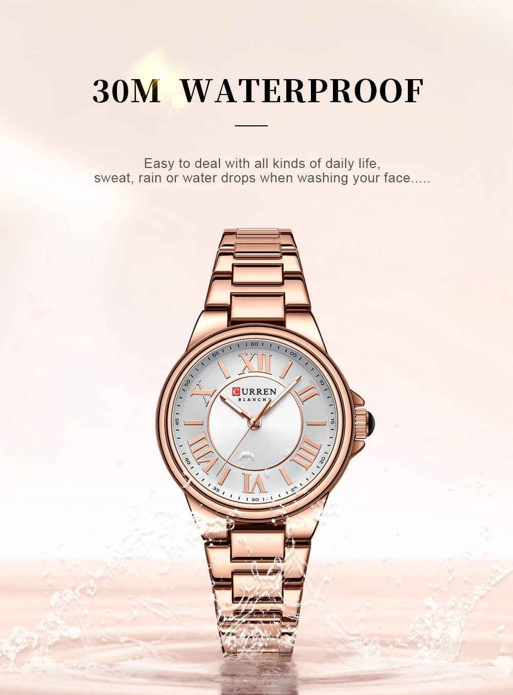 ساعة CURREN 9091 النسائية - ساعة فاخرة أنيقة مقاومة للماء