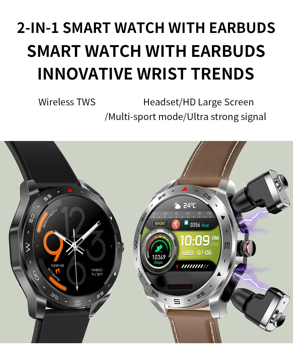 Smart Watch TWS 2-in-1 - Bluetooth Earphones HIFI GPS Heart Rate Bluetooth Call