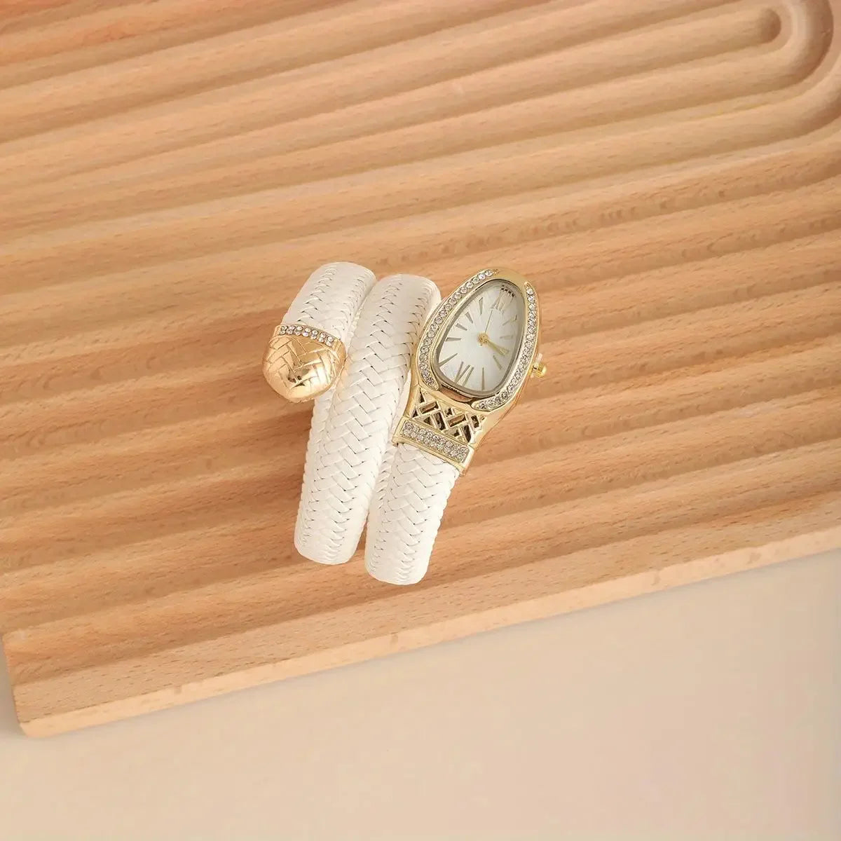 Montre serpent pour femme - Montre à quartz de luxe avec cadran romain orné de strass