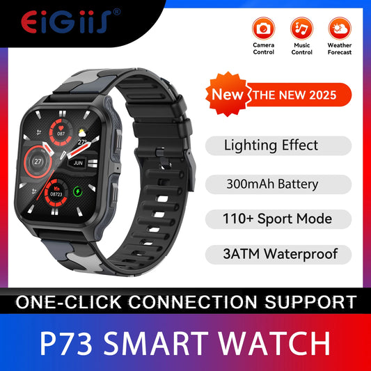 Montre connectée EIGIIS P73 - Étanche 3 ATM, suivi d'activité, fréquence cardiaque, appels Bluetooth militaires