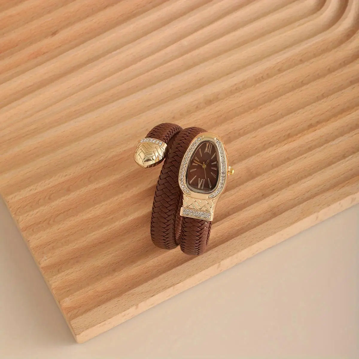 Montre serpent pour femme - Montre à quartz de luxe avec cadran romain orné de strass
