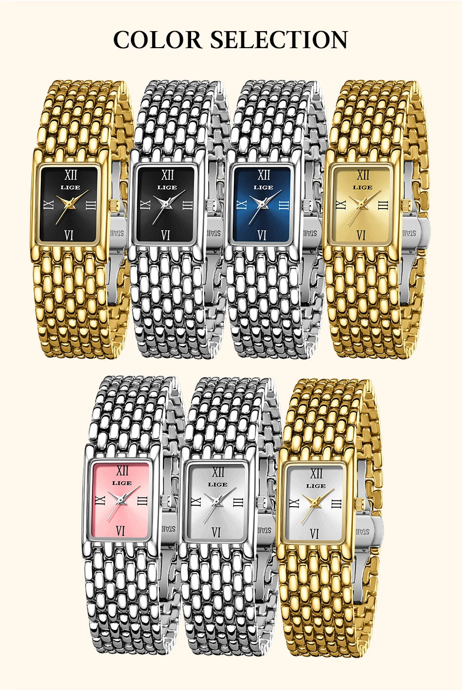 Montre LIGE pour couple - Montres à quartz minimalistes en acier inoxydable