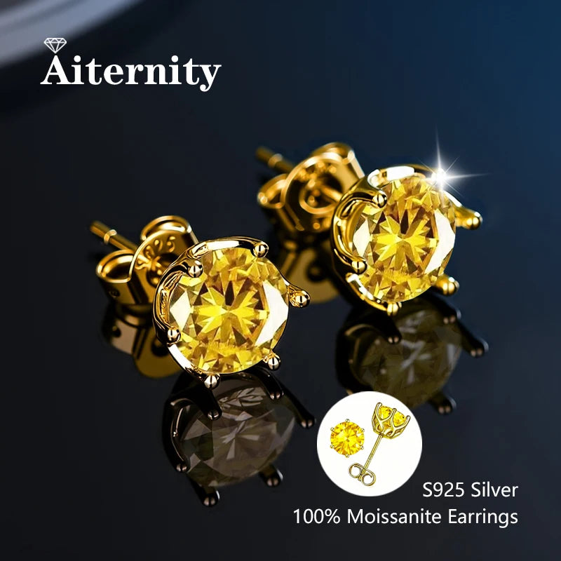 أقراط مرصعة بحجر الموزانيت - أقراط زفاف من الفضة عيار 925 مطلية بعيار 18 قيراطًا