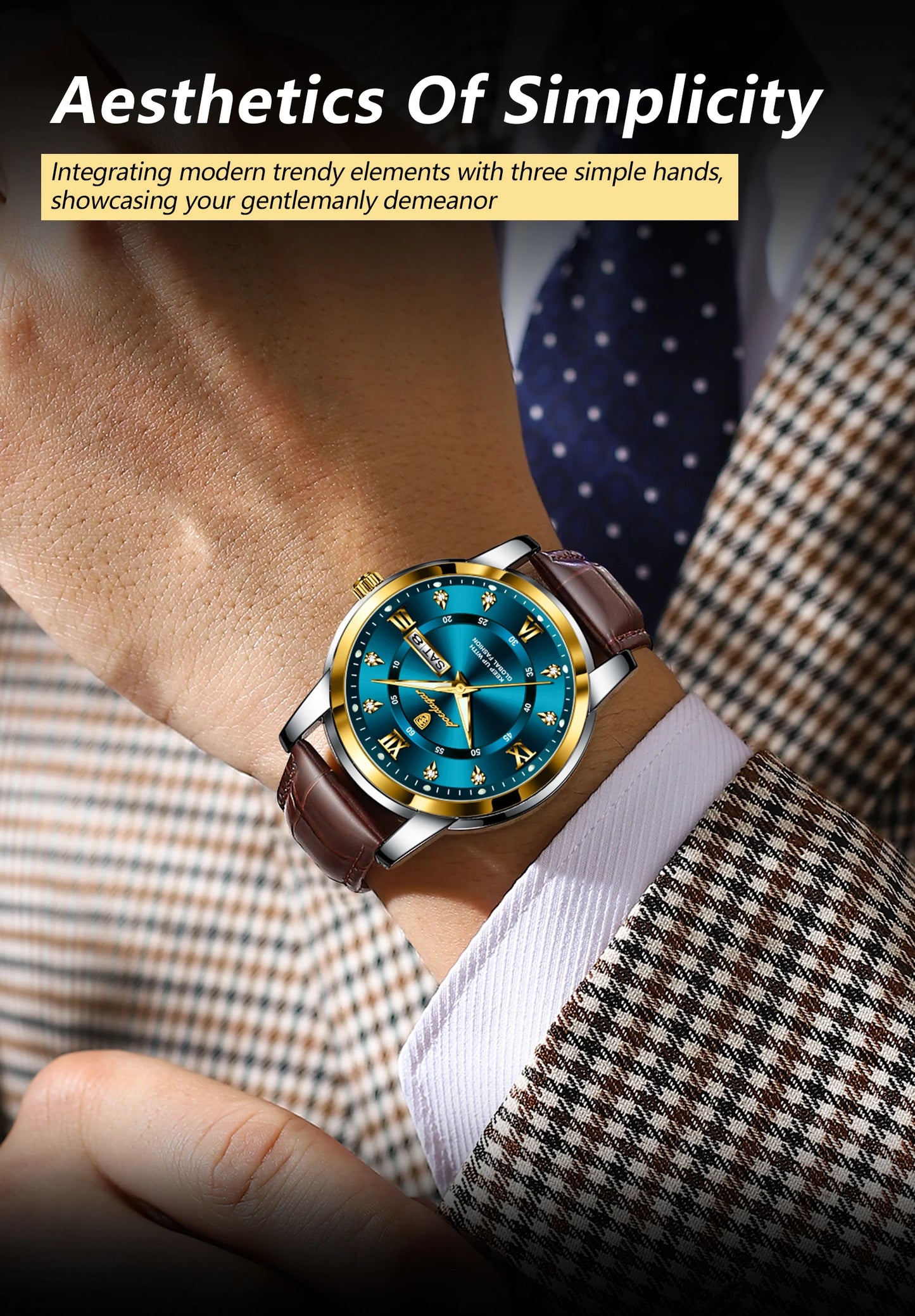 ساعة POEDAGAR الفاخرة للرجال، ساعة يد جلدية مضيئة مقاومة للماء، ساعة رجالية كاجوال رياضية، ساعات كوارتز للرجال