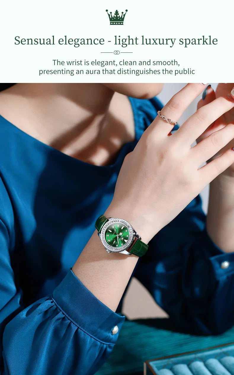 ساعة OLEVS 9945 النسائية - ساعة فاخرة من الفولاذ بتقويم ألماسي