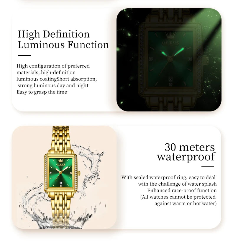 ساعة OLEVS 9995 النسائية - ساعة كوارتز فاخرة مقاومة للماء ومضيئة