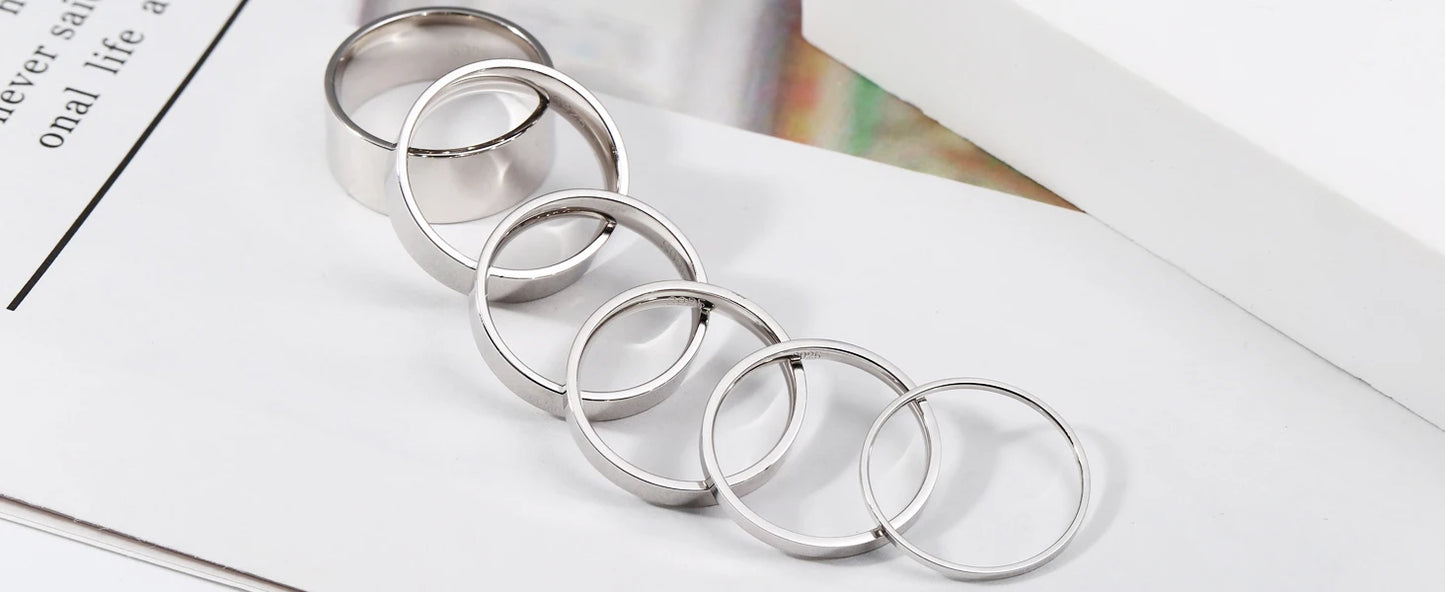 خواتم من الفضة الإسترلينية قابلة للتكديس - أشرطة رفيعة مطلية بالذهب الأبيض عيار 18 قيراطًا