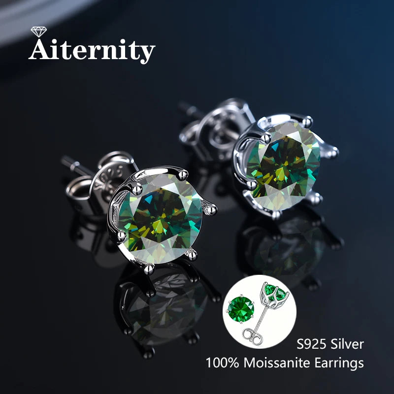 أقراط مرصعة بحجر الموزانيت - أقراط زفاف من الفضة عيار 925 مطلية بعيار 18 قيراطًا