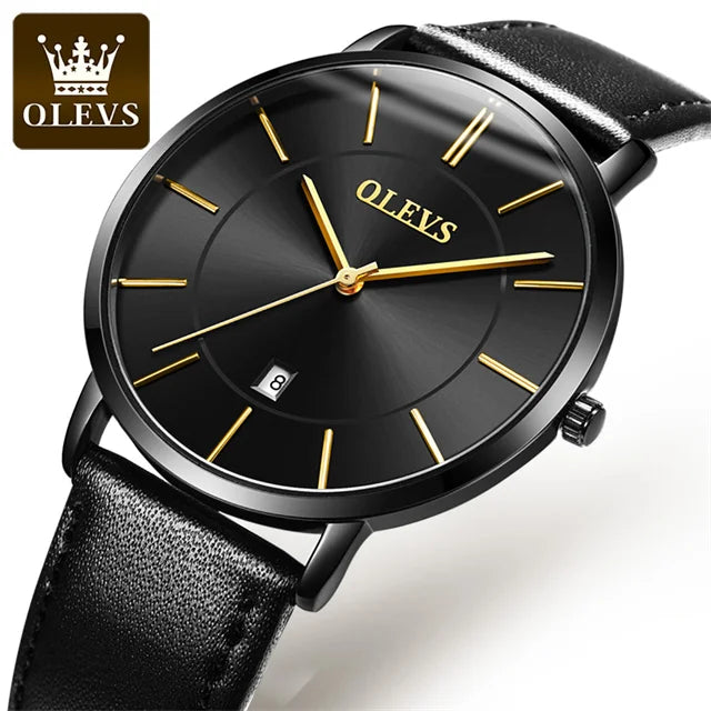 Montre à quartz OLEVS 5869 pour homme, ultra-fine (6,5 mm), minimaliste, étanche, avec date, idéale pour les affaires. Montre-bracelet simple et élégante pour homme.
