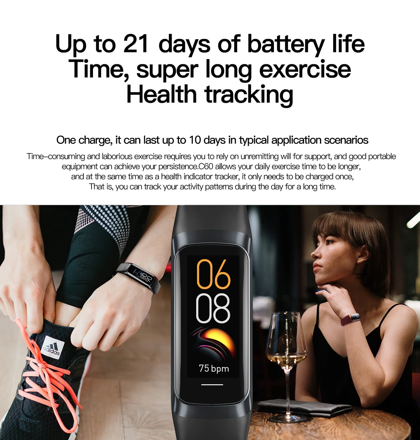 LIGE Smart Bracelet - 1.1" AMOLED Heart Rate Waterproof Body Temperature Tracker