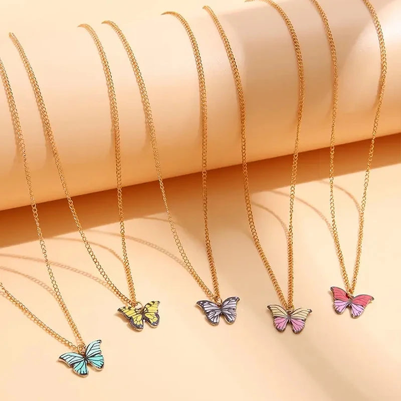 Colorful Butterfly Necklace Set - 5 Piece Boho Korean Style