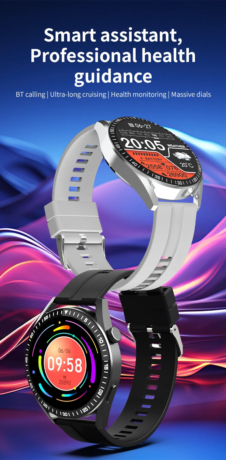ساعة ذكية رياضية مزودة بنظام تحديد المواقع العالمي (GPS) - شاشة AMOLED مقاس 1.85 بوصة، وجهاز مراقبة معدل ضربات القلب وضغط الدم