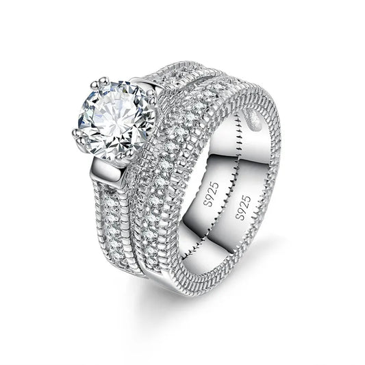 Elegant Couple Ring Set - 925 Silver with Cubic Zircon Stones