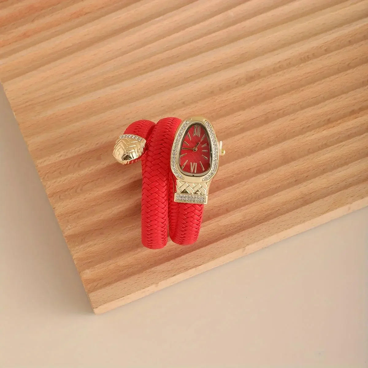 Montre serpent pour femme - Montre à quartz de luxe avec cadran romain orné de strass