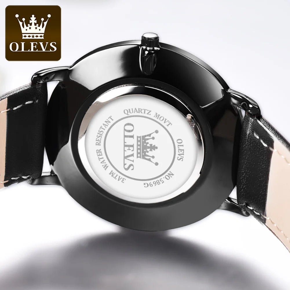 Montre à quartz OLEVS 5869 pour homme, ultra-fine (6,5 mm), minimaliste, étanche, avec date, idéale pour les affaires. Montre-bracelet simple et élégante pour homme.