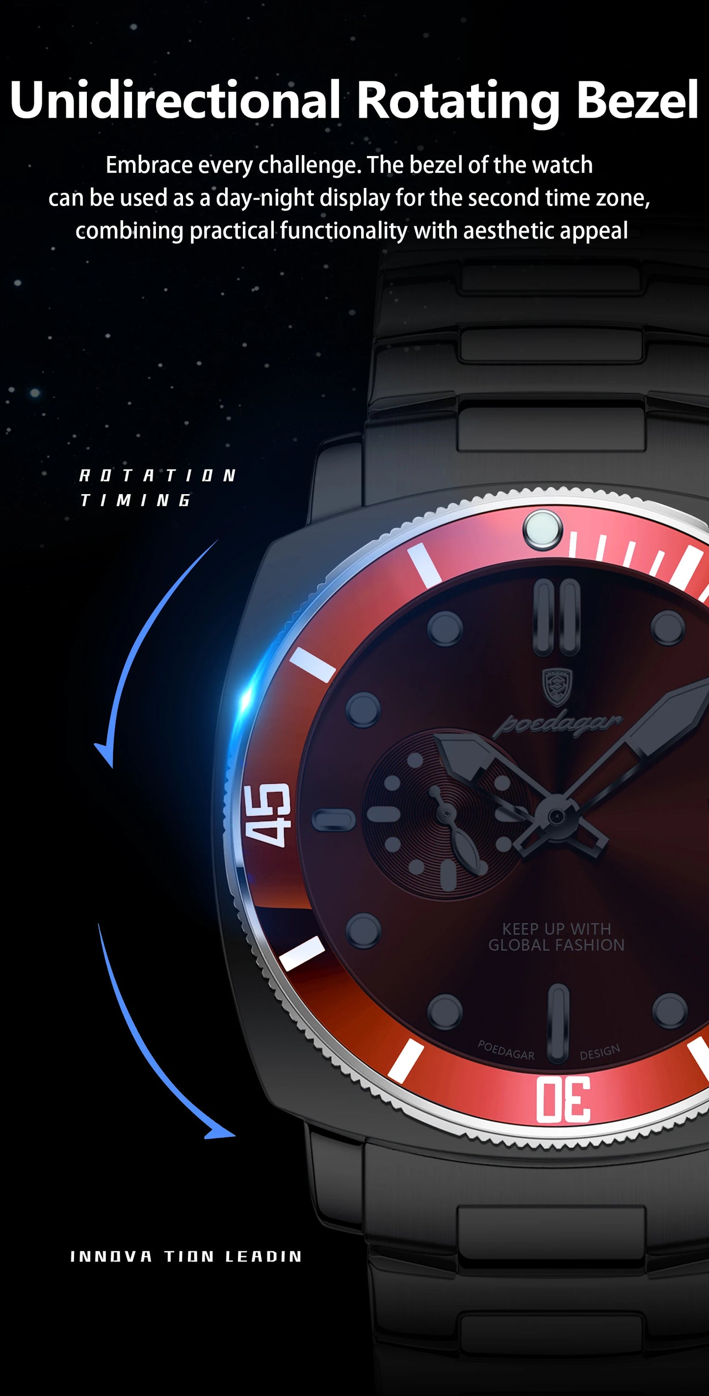 Montre-bracelet de luxe pour homme POEDAGAR, étanche, lumineuse, date, en acier inoxydable, à quartz, pour le sport et les affaires.