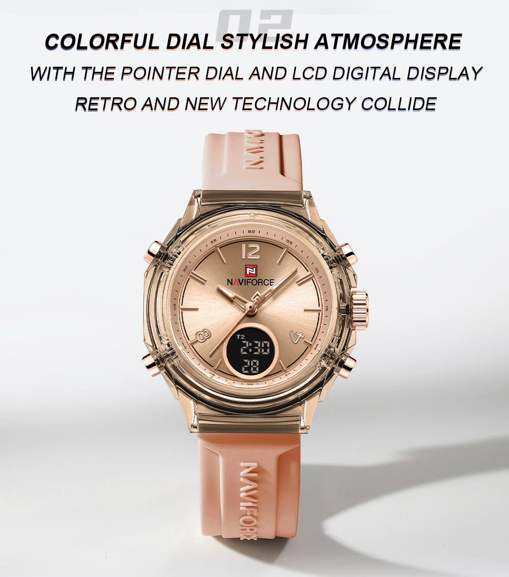 Montre femme NAVIFORCE - Montre étanche à double affichage pour sports de plein air
