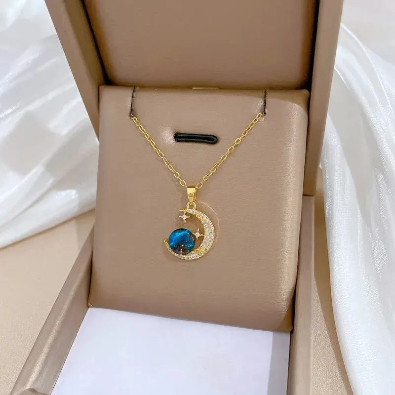 Collier Étoile Planète Lune - Pendentif Astronaute en Acier Titane