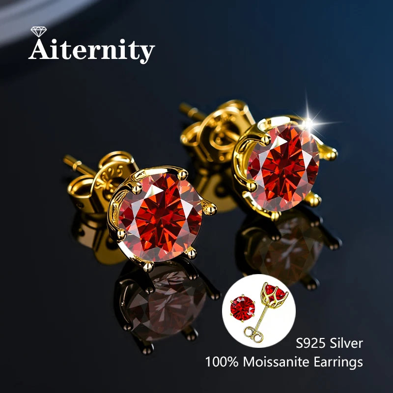 أقراط مرصعة بحجر الموزانيت - أقراط زفاف من الفضة عيار 925 مطلية بعيار 18 قيراطًا