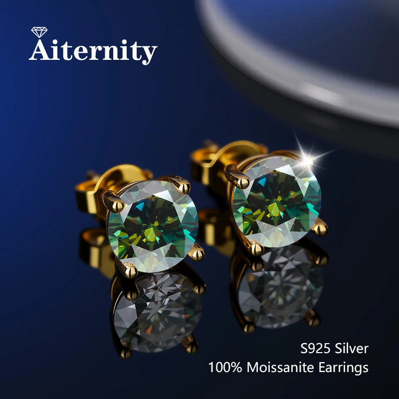 أقراط مرصعة بحجر الموزانيت - أقراط زفاف من الفضة عيار 925 مطلية بعيار 18 قيراطًا