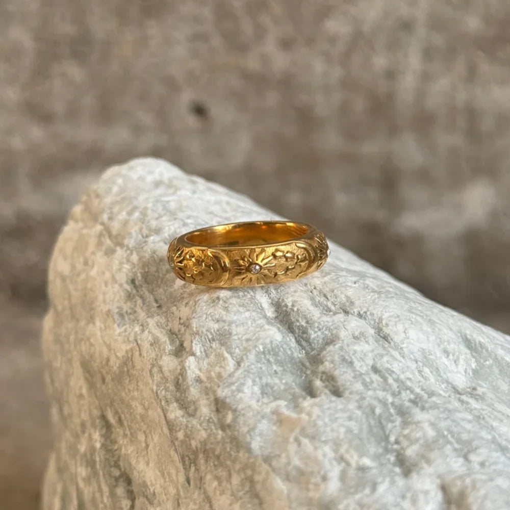 Bamboo Stackable Rings - Minimalist Gold Stainless Steel Set