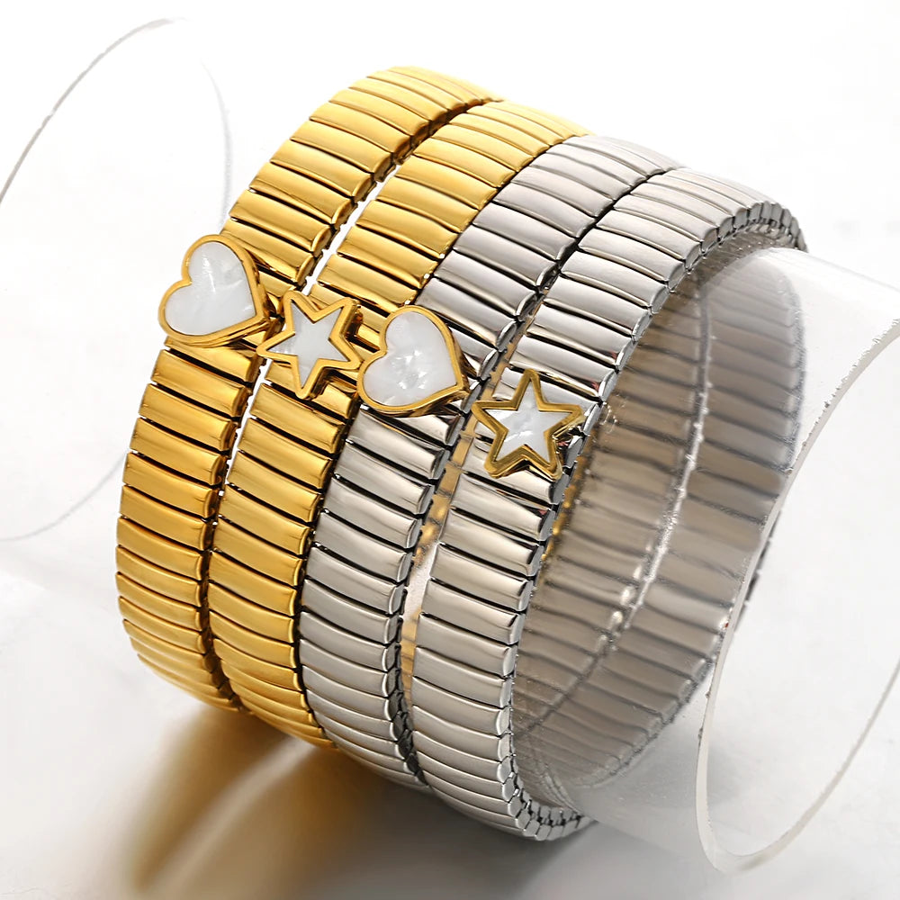 سوار مرن على شكل حلقة حب - سوار من الفولاذ المقاوم للصدأ بنمط نجمة