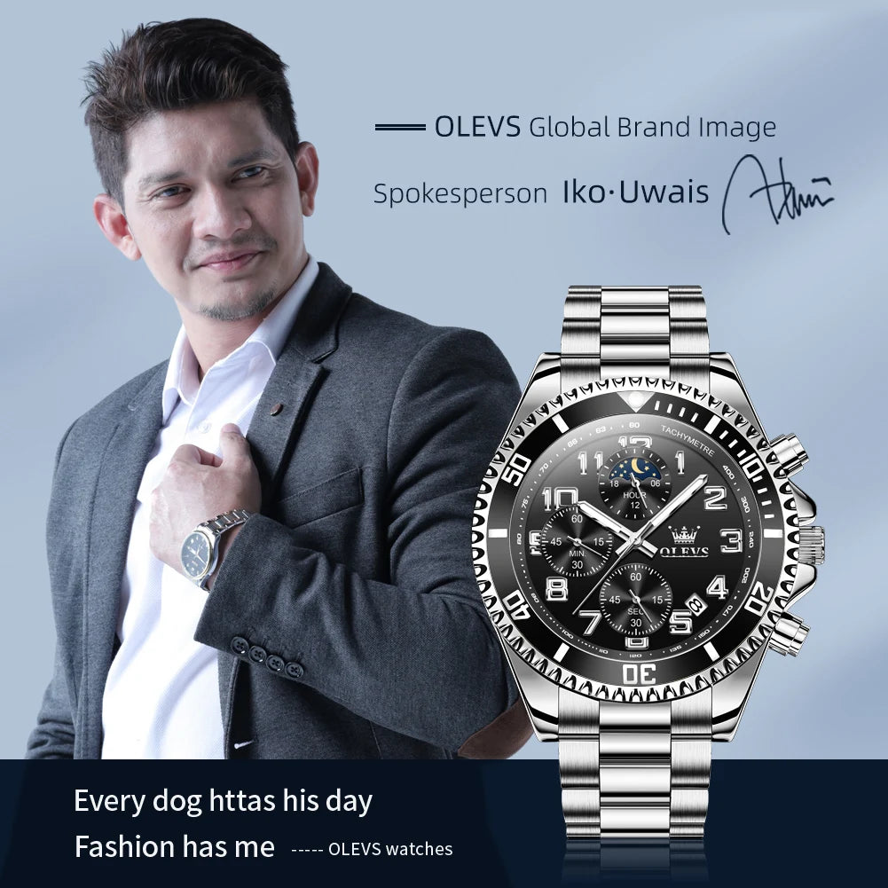 ساعات OLEVS 2926 للرجال ماركة أزياء جديدة فاخرة كوارتز ساعة بثلاثة موانئ صغيرة من الفولاذ المقاوم للصدأ ومقاومة للماء كرونوغراف