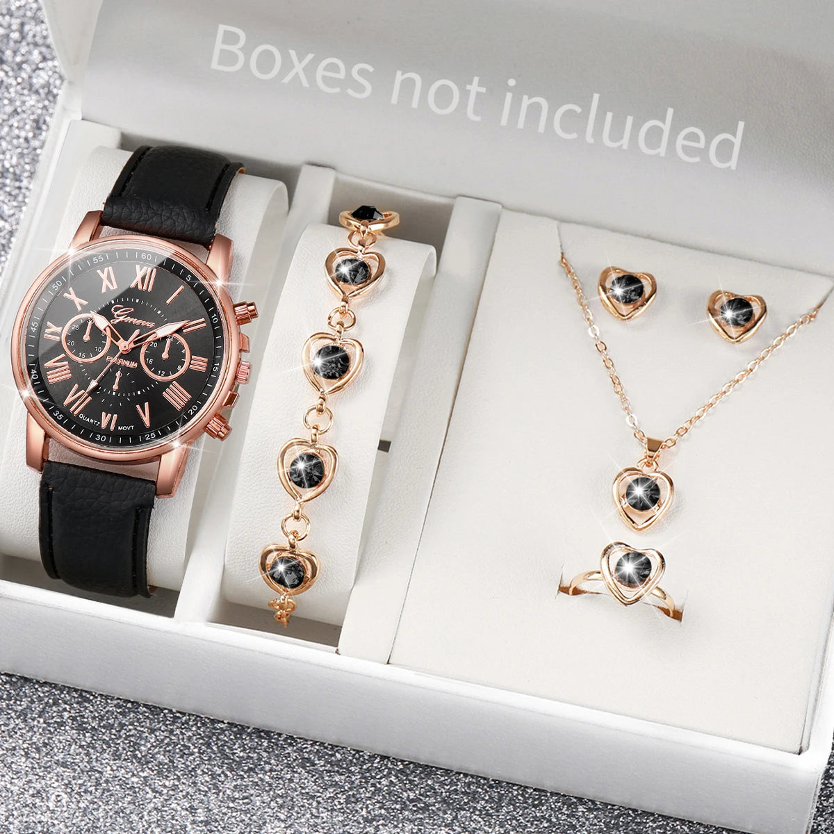 Women's Watch Set - 5/6pcs Heart Rhinestone Leather Band Watches